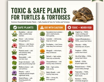 Plantas tóxicas para tortugas (imprimible) / Plantas tóxicas seguras para tortugas (PDF) / Tabla de seguridad de plantas para tortugas / Tamaño A4 Carta (EE. UU.)