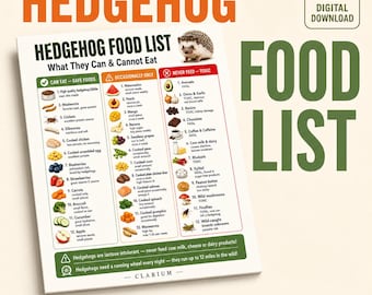 Lista de alimentos para erizos (imprimible) / Alimentos seguros y tóxicos para erizos (PDF) / ¿Qué pueden comer los erizos? / Tamaño A4 (carta estadounidense) / Descarga instantánea