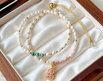 Layered Pearl Bracelet Gourd Charm Gold Adjustable Jewelry