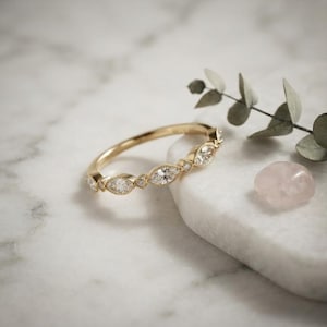 Dainty Marquise Stacking Ring Gold Eternity Band Art Deco Wedding Band CZ Promise Ring Minimalist Anniversary Gift for Her Delicate Gem