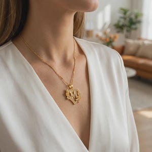 Custom Floral Heart Initial Necklace Gold CZ Letter Pendant Personalised Romantic Jewelry Gift for Her Bridesmaid Birthday Keepsake