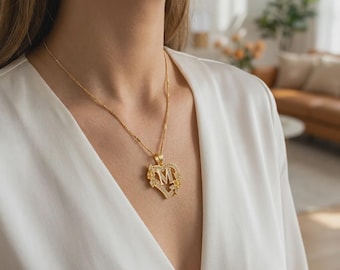 Custom Floral Heart Initial Necklace Gold CZ Letter Pendant Personalised Romantic Jewelry Gift for Her Bridesmaid Birthday Keepsake