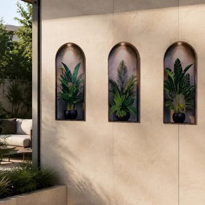 3 Piece Canvas Wall Art Set 2D Arch Tropical Plants Wall Decor Large Botanical Palm Leaf Prints Gold Framed Triptych Boho Living Room Art