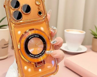 Funda MagSafe para iPhone 17, 16 y 15 con soporte y protección para la lente de la cámara.