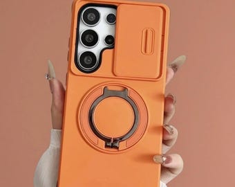 Funda protectora militar para Samsung Galaxy con cubierta deslizante para la cámara y soporte.