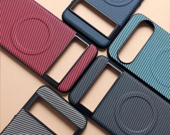 Funda magnética de fibra de carbono de lujo para Google Pixel / Funda protectora a prueba de golpes con carga inalámbrica