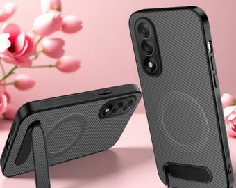 Funda magnética de fibra de carbono para OnePlus Nord / Funda con carga inalámbrica y soporte / Protección a prueba de golpes
