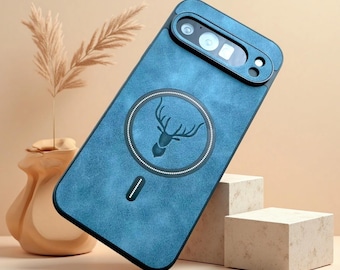 Funda de lujo de piel sintética para Google Pixel con cubierta de carga inalámbrica MagSafe.