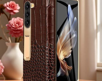 Funda de piel con bisagra magnética para Samsung Galaxy Z Fold / Cubierta de espejo chapada en oro