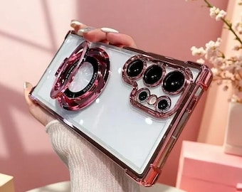 Funda transparente con soporte magnético para Samsung Galaxy / Cubierta antigolpes galvanizada