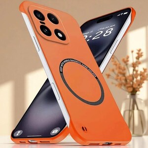 May include: An orange smartphone case with a square camera cutout and a circular magnetic ring on the back. The ring features the text KEEP WITH MOBILE MAGNETIC CARD HOLDER. The case has white side edges and cutouts for speakers and ports.