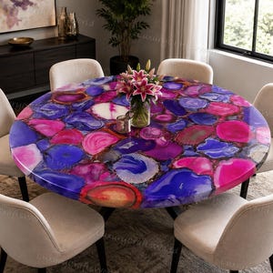 Tablero de mesa de comedor de ágata rosa púrpura / Mesa redonda decorativa con piedras preciosas