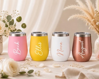 Personalized Engraved Wine Tumbler, Custom Stainless Steel Travel Mug With Lid, Wedding Bridesmaid Gift For Mom Him Her