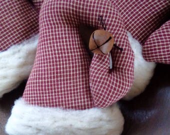 Set of 3 Primitive Homespun Santa's Hat Ornaments/Tucks/Bowl Fillers With Real Wool Trim