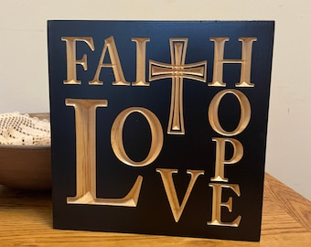 Primitive Black Faith Hope Love Sign Rustic Inspirational Home Decor