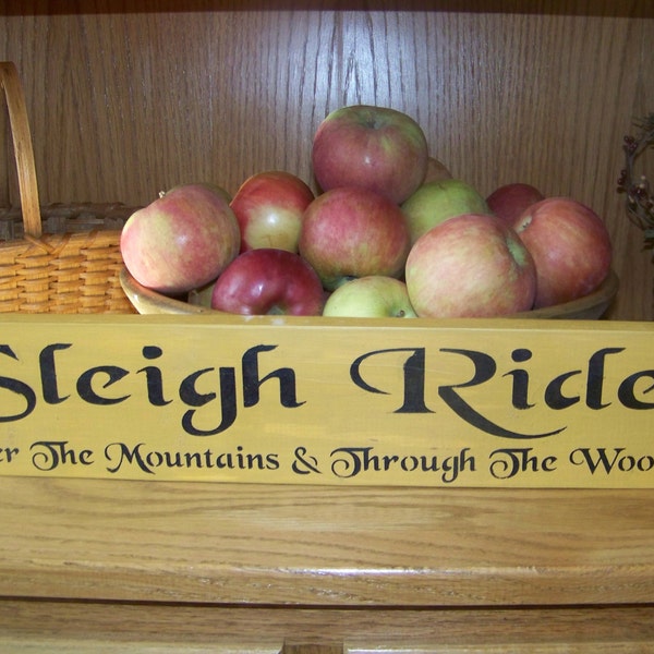 Sleigh Rides Mustard With Black Primitive Stencilled Sign