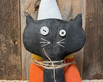 Primitive Cat And Candy Corn Rustic Halloween Decor