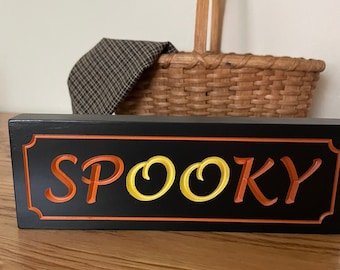 Primitive Black Spooky Sign Halloween Tier Tray Decor