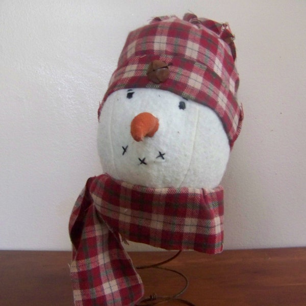 Primitive Snowman On Rusty Spring Nodder/Made Do Holiday Winter Decor