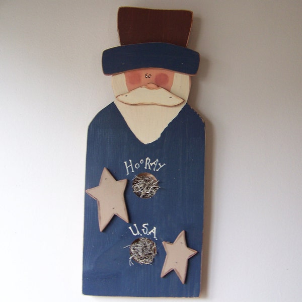 Primitive Americana Wooden Uncle Sam Patriotic Wall Hanging