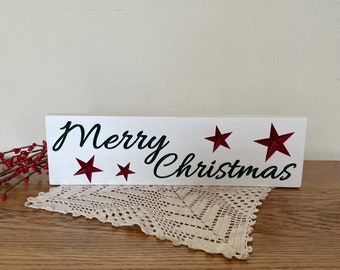 Primitive White Merry Christmas Sign Rustic Holiday Decor