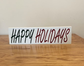 Primitive White Happy Holidays Sign Rustic Holiday Decor