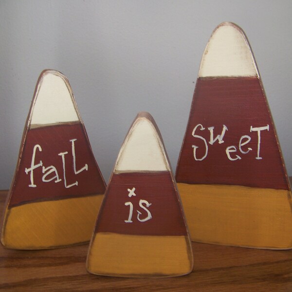 Set of 3 Primitive Wooden Candy Corns Primitive Harvest Decor