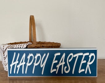 Primitive Blue Happy Easter Sign Rustic Spring Decor