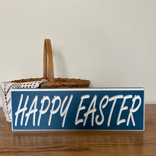 Primitive Blue Happy Easter Sign Rustic Spring Decor