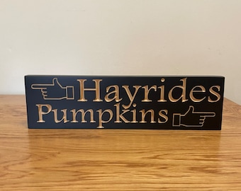 Primitive Black Pumpkins and Hayrides Sign Rustic Fall Decor