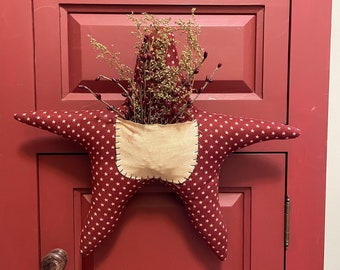 Primitive Burgundy Star Hanger Shelf Sitter Patriotic Americana Decor