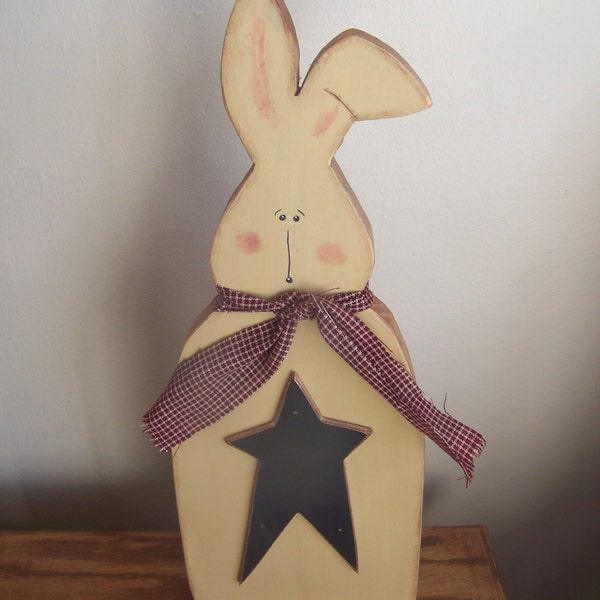 Primitive Rustic Wooden Easter Bunny Wall Hanger/Shelf Sitter For Easter And Spring