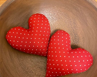 Pair of Primitive Red Hearts With Polka Dots Bowl Basket Fillers Rustic Valentine Decor