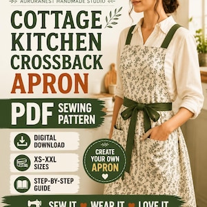 Wykrój na fartuch kuchenny Cottage Kitchen Crossback (cyfrowy PDF)