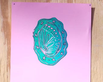 Abalone Wish - Original Linocut Print