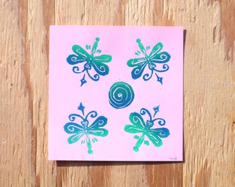 Dragonfly Quartet - Original Linocut Print