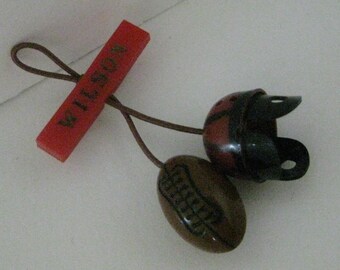 Football Helmet Ball Wilson Dangle Brooch Pin Vintage Celluloid Plastic Brown Red