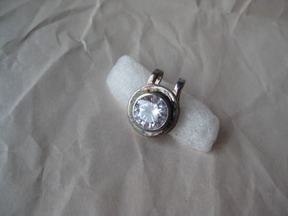 Round Crystal Stone Sterling Pendant Clear Silver… - image 3