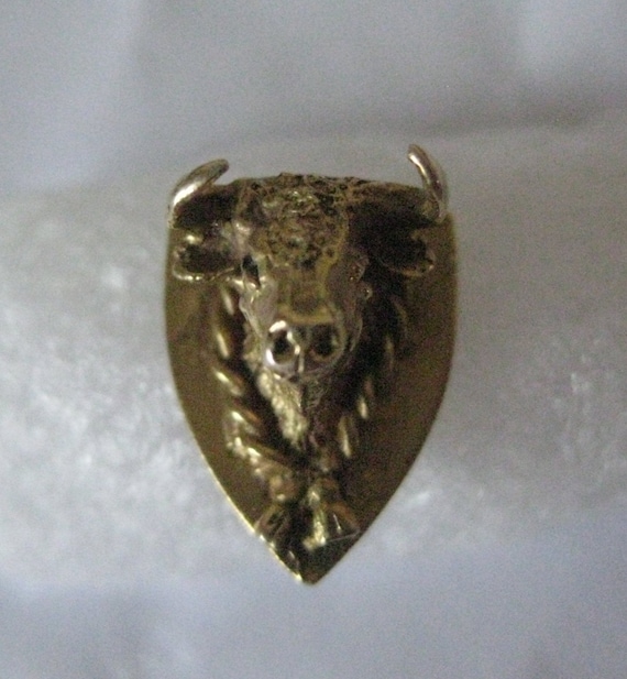 Bull 14K Yellow Gold Solid Pin Tie Tack Vintage K… - image 1