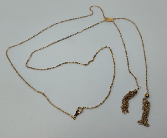 Antique 14k Yellow Gold Adjustable Lariat Tassel Chain Necklace Hana