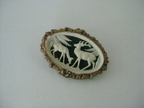 Stag Deer French Cut Scene Celluloid Brooch Pin V… - image 2