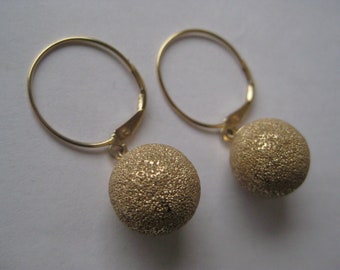 14K Micro Beaded Ball Hoop Dangle Yellow Gold Earrings Vintage Karat KT Solid 2.55 grams Pierced Modern Texture JCM