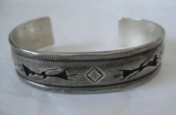 Native American Sterling Cuff Shadow Bracelet Vin… - image 1