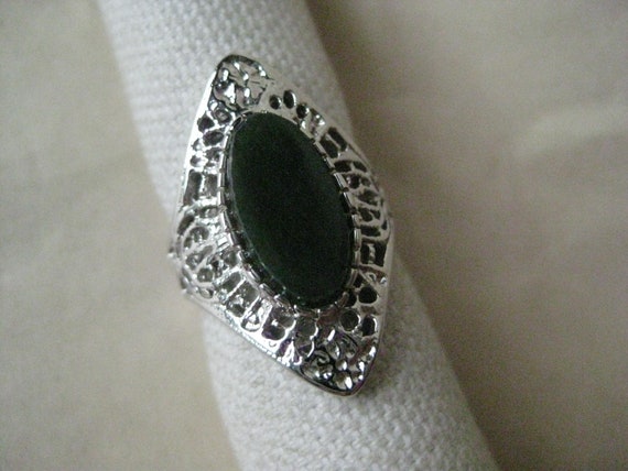 Jade Marquise Filigree Sterling Ring Vintage Ston… - image 3