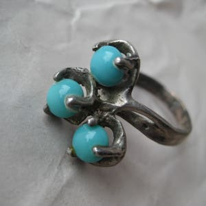 Turquoise Sterling Ring Vintage 3 Stone 925 Silver Size 8 Blue - Etsy