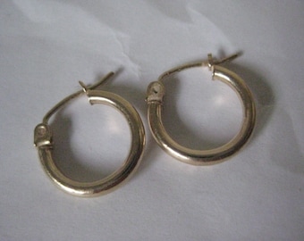 14K Hoop Tube Yellow Gold Earrings Vintage Karat KT Solid Pierced Wire