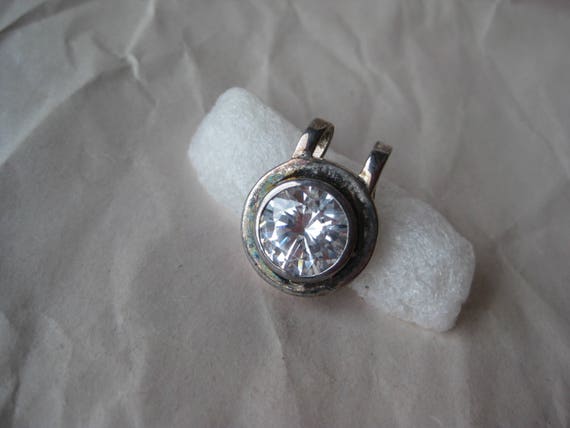 Round Crystal Stone Sterling Pendant Clear Silver… - image 2