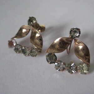 10K Yellow Gold Rhinestone Clear Earrings Screw Back Vintage Karat KT Solid