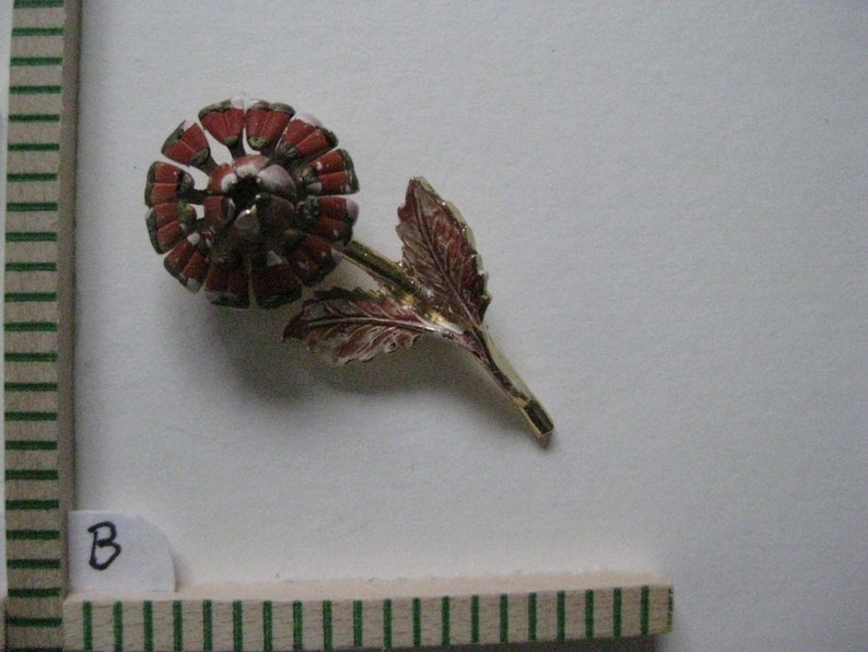 Each Vintage Flower Orange Rust Yellow Aurora Pearl Enamel Gold Brooch Pin Rhinestone