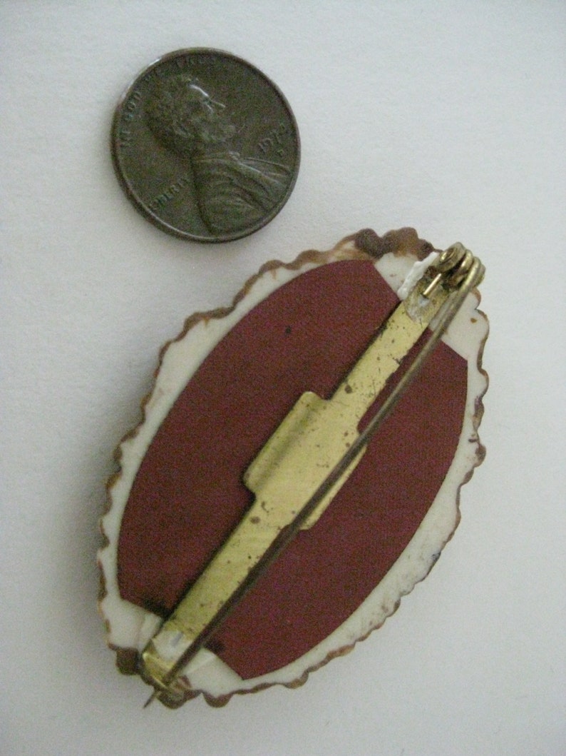 Stag Deer French Cut Scene Celluloid Brooch Pin Vintage Plastic